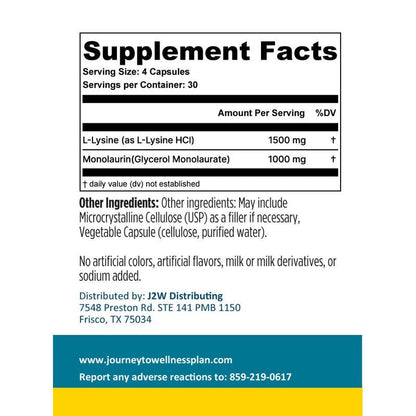 Monolaurin + Lysine Immune Support – 120 Capsules